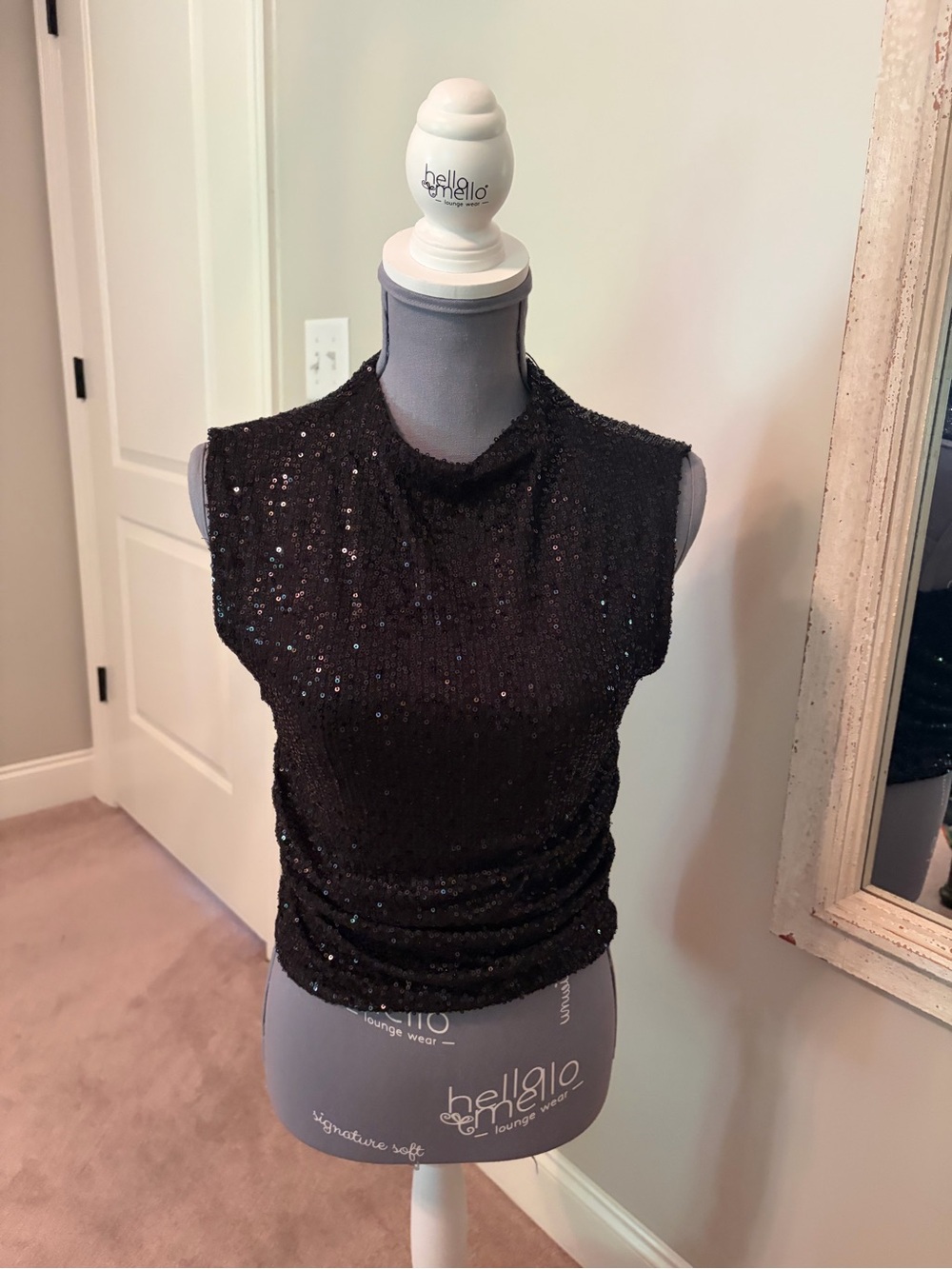Chaser Black Sequin Sleeveless Mock Neck Tank
